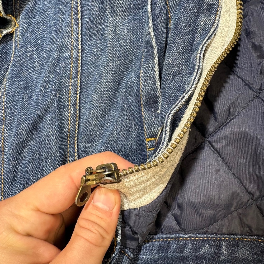 Faded Glory Mens 2XL Denim Jacket Blue Quilted Lined Hooded Full Zip Workwear - Picture 2 of 7
